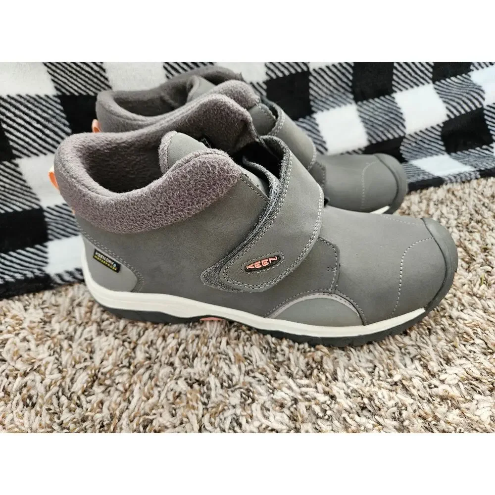 KEEN Kids Winter Boots Gray Waterproof Insulated Hook Loop Size US 6 EU 38